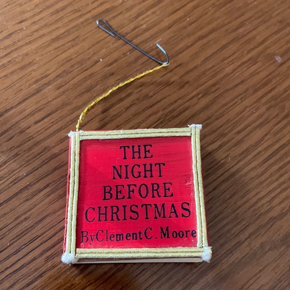 Small Vtg Kurt S Adler “The Night Before Christmas” red wooden book ornament